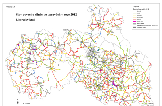 Mapa stavu povrchů vozovek k 31. 12. 2012